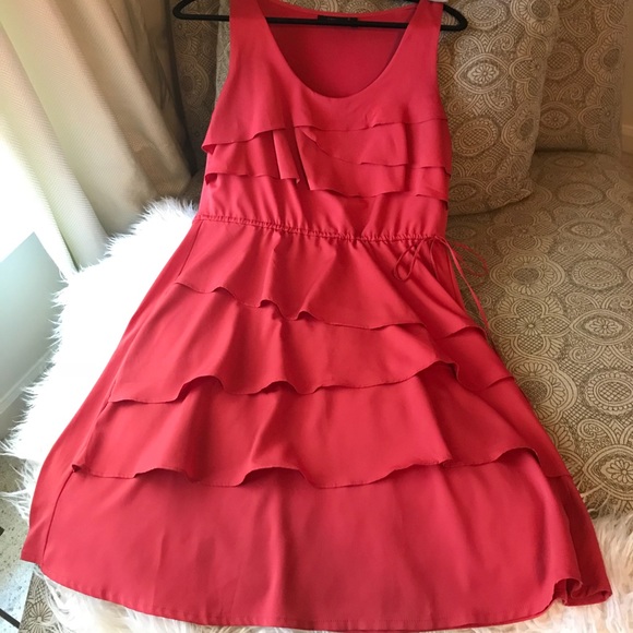 Beautiful Dark Coral Dress with Layered Skirt - Picture 2 of 7